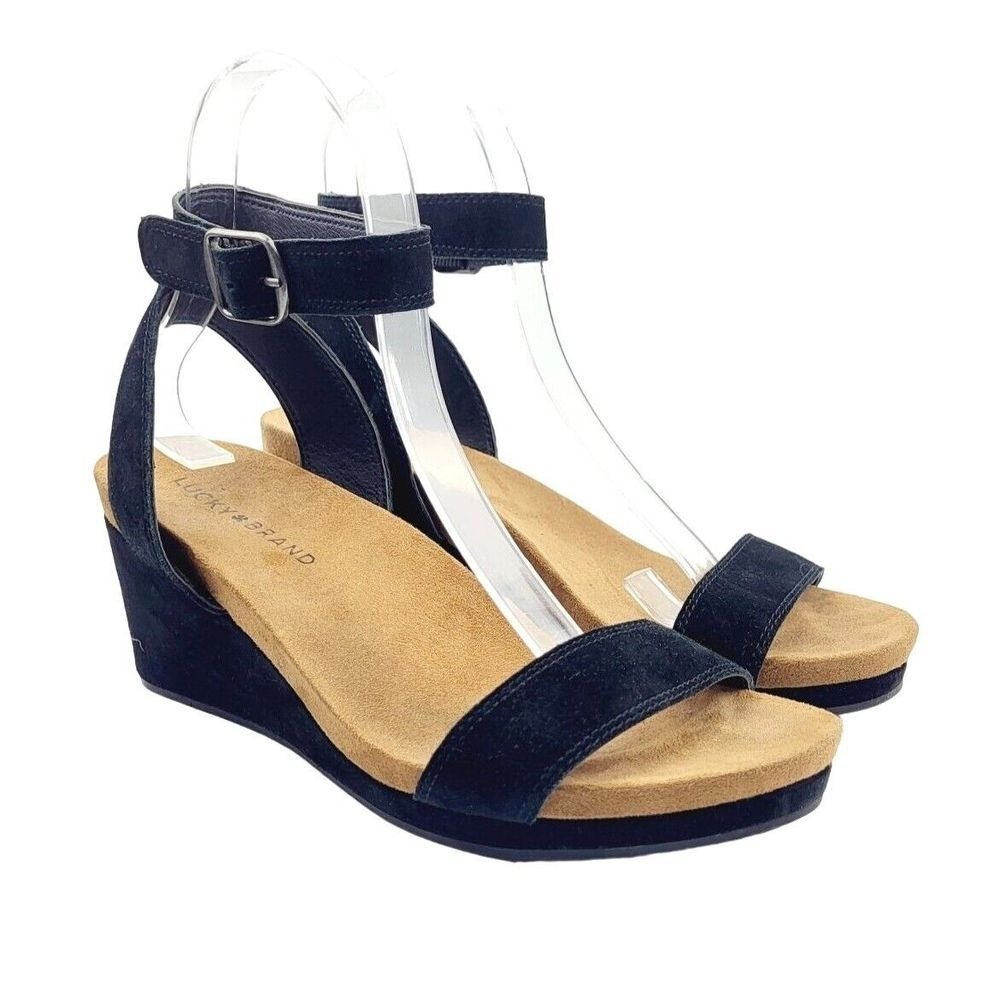 Lucky Brand Women's Kartson Suede Ankle Strap Heeled Sandals - Size 7